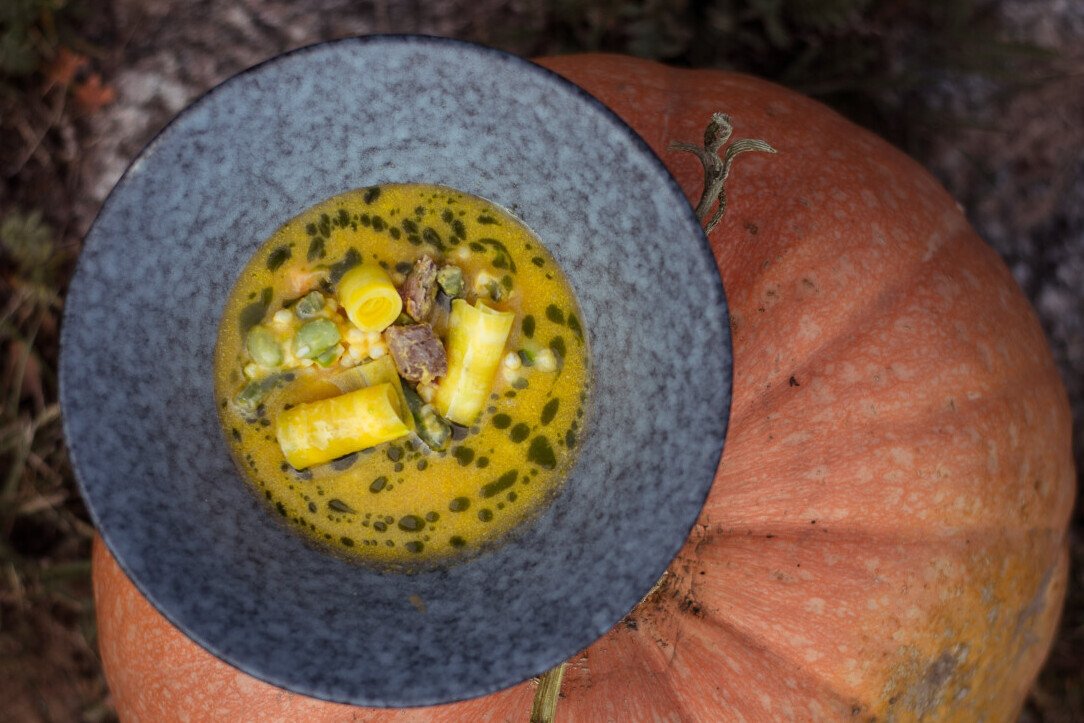 Pumpkin soup with Magic Broth beef collagen broth.